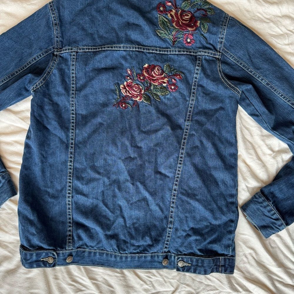 Denim Jean Jacket with Embroidered Roses - Picture 12 of 16